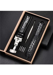 Top luxury crocodile pattern watchband leather straps 18mm 20mm 22mm 24mm with stainless steel automatic clasp wristwatch band