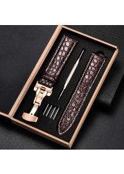 Top luxury crocodile pattern watchband leather straps 18mm 20mm 22mm 24mm with stainless steel automatic clasp wristwatch band