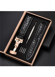 Top luxury crocodile pattern watchband leather straps 18mm 20mm 22mm 24mm with stainless steel automatic clasp wristwatch band