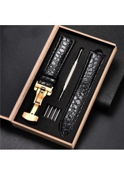 Top luxury crocodile pattern watchband leather straps 18mm 20mm 22mm 24mm with stainless steel automatic clasp wristwatch band