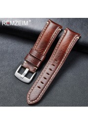 Remz Patterned - Genuine Leather Watch Strap, Brown, Green, Antique, 20, 22, 24, 26 mm, with Black and Silver Buckle