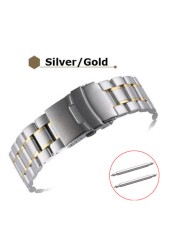 Stainless Steel Watch Band 18mm 20mm 22mm 24mm Strap Wristband Curved End Watch Strap Double Lock Buckle Replacement Wrist Strap