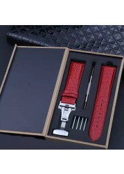 Quick release crocodile genuine leather watch strap parts red white 20mm 22mm animal skin straps with wooden box and tool