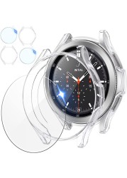 2 pack tempered glass protective film and 2 pack tpu watch cover accessories bumper set for Samsung Galaxy Watch4 classic 46/42