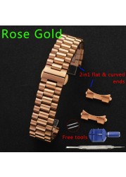 Solid Stainless Steel Watch Band 12mm 13 14 16 17 18mm 19 20mm 21 22mm Replacement Watch Strap 3 Rows Wristband Bracelet w/Tools