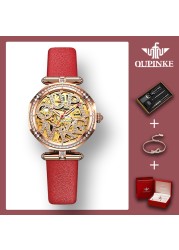 OUPINKE Genuine Leather Strap LuxuryTop Brand Women Wristwatches Fashion Waterproof Automatic Mechanical Watch for Women