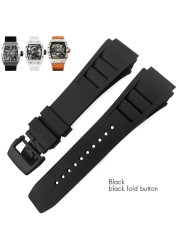 25mm Silicone Watches Rubber Band For Richard Black White Yellow Mil Strap Spring Bar Stainless Steel Buckle Watch Accessories