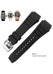 25mm Silicone Watches Rubber Band For Richard Black White Yellow Mil Strap Spring Bar Stainless Steel Buckle Watch Accessories