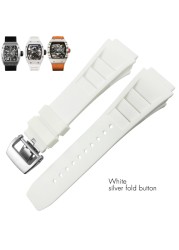 25mm Silicone Watches Rubber Band For Richard Black White Yellow Mil Strap Spring Bar Stainless Steel Buckle Watch Accessories