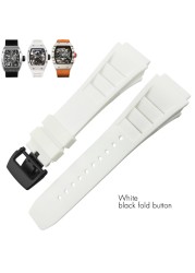 25mm Silicone Watches Rubber Band For Richard Black White Yellow Mil Strap Spring Bar Stainless Steel Buckle Watch Accessories