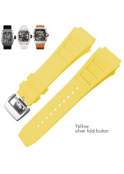 25mm Silicone Watches Rubber Band For Richard Black White Yellow Mil Strap Spring Bar Stainless Steel Buckle Watch Accessories