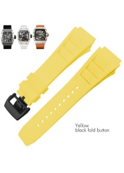 25mm Silicone Watches Rubber Band For Richard Black White Yellow Mil Strap Spring Bar Stainless Steel Buckle Watch Accessories