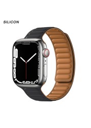 Silicone Suitable for Apple Watch Band Leather Link 44mm 45mm iWatch Series 7 6 SE 5 4 3 Watch Strap Bracelet 42mm 38mm Wristband