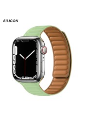 Silicone Suitable for Apple Watch Band Leather Link 44mm 45mm iWatch Series 7 6 SE 5 4 3 Watch Strap Bracelet 42mm 38mm Wristband