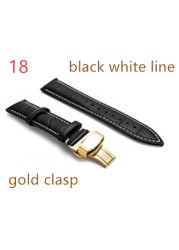 Genuine Leather Watch Band Strap Stainless Steel Butterfly Clasp 14mm 15mm 16mm 17mm 18mm 19mm 20m 21mm 22mm 24mm Watchband Tool