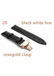 Genuine Leather Watch Band Strap Stainless Steel Butterfly Clasp 14mm 15mm 16mm 17mm 18mm 19mm 20m 21mm 22mm 24mm Watchband Tool