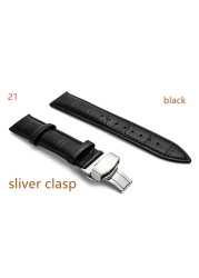 Genuine Leather Watch Band Strap Stainless Steel Butterfly Clasp 14mm 15mm 16mm 17mm 18mm 19mm 20m 21mm 22mm 24mm Watchband Tool