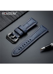 Remz Plaid - Genuine Leather Watch Strap, Blue Watch Strap, Solid Metal Buckle Watch Accessories, 20 22 24 26mm, New