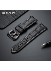 Remz Plaid - Genuine Leather Watch Strap, Blue Watch Strap, Solid Metal Buckle Watch Accessories, 20 22 24 26mm, New