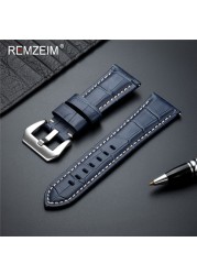 Remz Plaid - Genuine Leather Watch Strap, Blue Watch Strap, Solid Metal Buckle Watch Accessories, 20 22 24 26mm, New