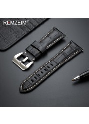 Remz Plaid - Genuine Leather Watch Strap, Blue Watch Strap, Solid Metal Buckle Watch Accessories, 20 22 24 26mm, New