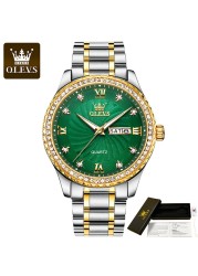 OLEVS Quartz Stainless Steel Strap Men's Wristwatches Waterproof Business Golden Diamond Inlaid Luxury Watch For Men Luminous