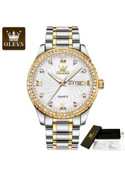 OLEVS Quartz Stainless Steel Strap Men's Wristwatches Waterproof Business Golden Diamond Inlaid Luxury Watch For Men Luminous