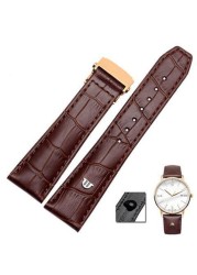 For Morris LACROIX Eliros watchband first layer calf leather 20mm 22mm with folding buckle black brown cow genuine leather strap