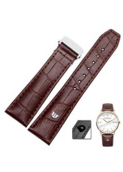 For Morris LACROIX Eliros watchband first layer calf leather 20mm 22mm with folding buckle black brown cow genuine leather strap