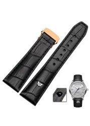 For Morris LACROIX Eliros watchband first layer calf leather 20mm 22mm with folding buckle black brown cow genuine leather strap