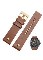 Genuine Leather Watchband Bracelet 22 24 26 28 30mm Watch Strap with Rivet for Diesel DZ7406 DZT2009 DZ7413 DZ7257 Watch Band