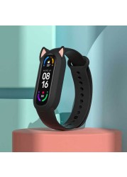 Universal Silicone Strap For Xiaomi Mi Band 3/4/5/6 Wristband Replacement Cute Cat Ear Smart Watch Bandsfor Mi Band 3 4 5 6