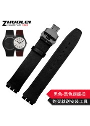 Genuine Leather Watch Band For Swatch Gb274 Gn239 Gb294 Gb287 Men's And Women's 17mm Watch Strap