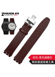 Genuine Leather Watch Band For Swatch Gb274 Gn239 Gb294 Gb287 Men's And Women's 17mm Watch Strap