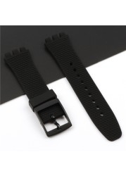 20mm silicone strap female pin buckle watch accessories for swatch SUSB400 SUSW402 men's sports waterproof bracelet watch band