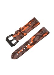 HQ Silicone Strap 20 22 24 26mm Camouflage Watch Band Silicone Rubber Watchband Replacement for PAM Strap and Steel Buckle