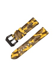 HQ Silicone Strap 20 22 24 26mm Camouflage Watch Band Silicone Rubber Watchband Replacement for PAM Strap and Steel Buckle