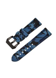 HQ Silicone Strap 20 22 24 26mm Camouflage Watch Band Silicone Rubber Watchband Replacement for PAM Strap and Steel Buckle