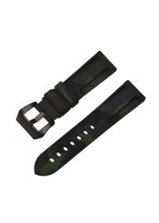 HQ Silicone Strap 20 22 24 26mm Camouflage Watch Band Silicone Rubber Watchband Replacement for PAM Strap and Steel Buckle