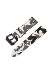 HQ Silicone Strap 20 22 24 26mm Camouflage Watch Band Silicone Rubber Watchband Replacement for PAM Strap and Steel Buckle