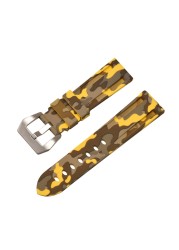 HQ Silicone Strap 20 22 24 26mm Camouflage Watch Band Silicone Rubber Watchband Replacement for PAM Strap and Steel Buckle