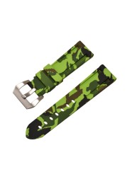 HQ Silicone Strap 20 22 24 26mm Camouflage Watch Band Silicone Rubber Watchband Replacement for PAM Strap and Steel Buckle