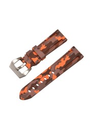 HQ Silicone Strap 20 22 24 26mm Camouflage Watch Band Silicone Rubber Watchband Replacement for PAM Strap and Steel Buckle