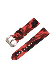 HQ Silicone Strap 20 22 24 26mm Camouflage Watch Band Silicone Rubber Watchband Replacement for PAM Strap and Steel Buckle