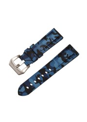 HQ Silicone Strap 20 22 24 26mm Camouflage Watch Band Silicone Rubber Watchband Replacement for PAM Strap and Steel Buckle