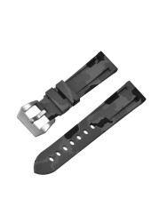 HQ Silicone Strap 20 22 24 26mm Camouflage Watch Band Silicone Rubber Watchband Replacement for PAM Strap and Steel Buckle