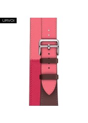 URVOI Double Round Band for Apple Watch Series 7 6 SE 5 4 3 Strap for iwatch Strap High Quality Soft Genuine Leather Loop Wraps