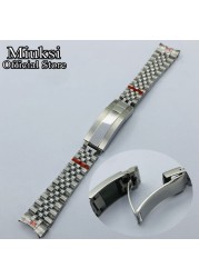 Miuksi 20mm Silver Gold Jubilee Bracelet Slide Glide Lock Clasp 904L Stainless Steel Strap Fit Watch Case Watch Band