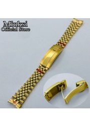 Miuksi 20mm Silver Gold Jubilee Bracelet Slide Glide Lock Clasp 904L Stainless Steel Strap Fit Watch Case Watch Band