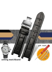 Slub style prong cowhide leather watch strap for GC gu-ess pasha male bracelet 20*11mm 22*13mm prong end watchband butterfly strap